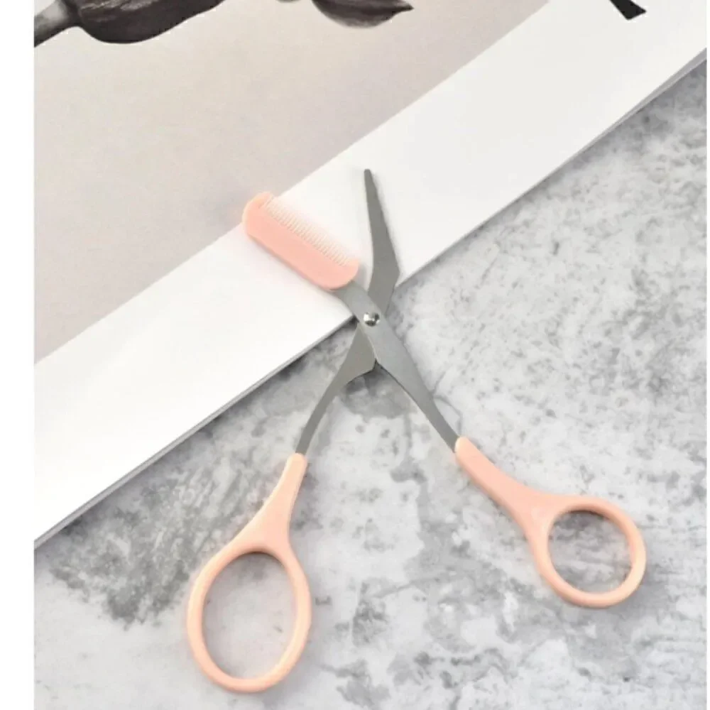 New! Lady's Eyebrow Stainless Steel Scissor Trimmer W/Comb Hair Removal Grooming